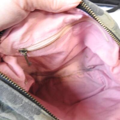 3 Purse/Bags:  Hurley Camo Purse, 1 Black Tote, 1 Light Brown Tote