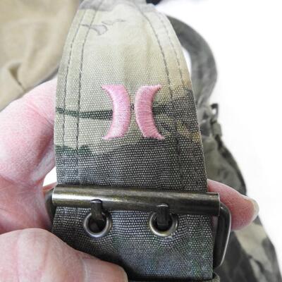 3 Purse/Bags:  Hurley Camo Purse, 1 Black Tote, 1 Light Brown Tote