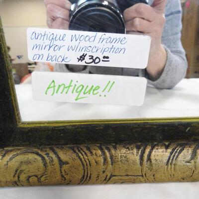 Antique Mirror and Frame With Inscription on the Back. 23"x 24"