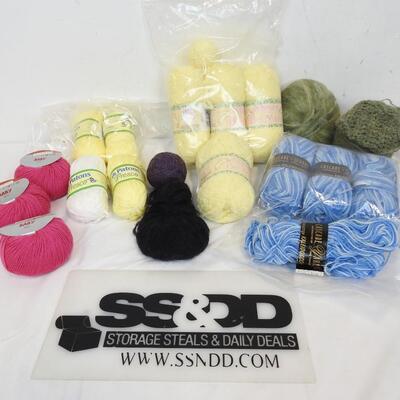 15+ Skeins of Fine Yarn, Various Types and Weights and Colors.  See Pictures.