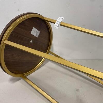 Ember Interiors Modern Glam Round End Table, Dark Walnut  Table Top is Scratched