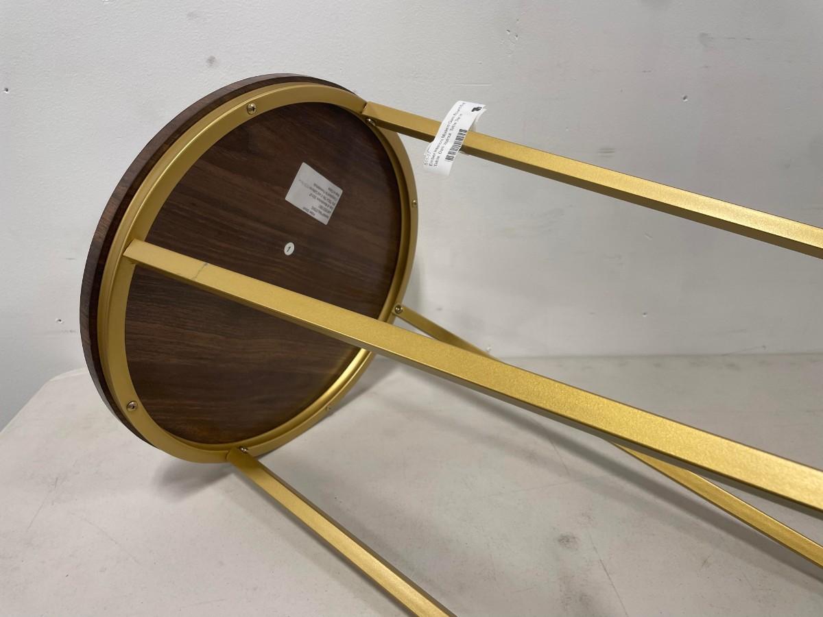 Ember Interiors Modern Glam Round End Table, Dark Walnut Table Top is