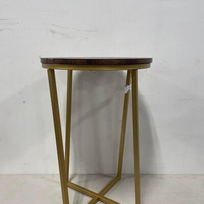 Ember Interiors Modern Glam Round End Table, Dark Walnut  Table Top is Scratched