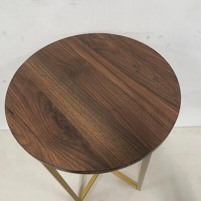 Ember Interiors Modern Glam Round End Table, Dark Walnut  Table Top is Scratched