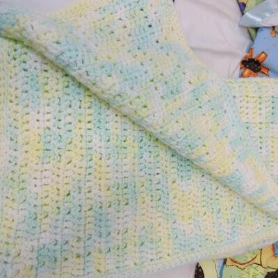10 pc Baby Lot: Crib Sheets and Matching Blanket, Crochet Blanket, 2 Sleepers