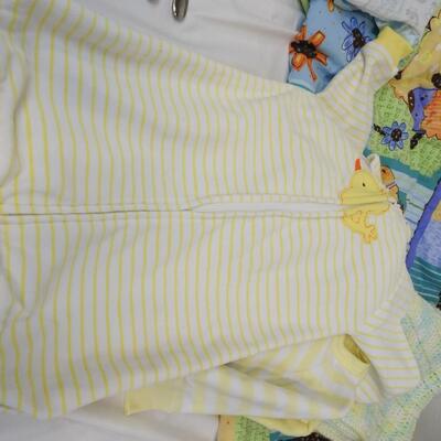 10 pc Baby Lot: Crib Sheets and Matching Blanket, Crochet Blanket, 2 Sleepers