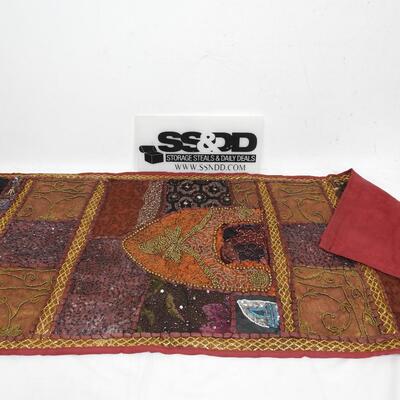 Unique Fully Hand Beaded Table Runner 19.5" x 56.5" Maroon Backing