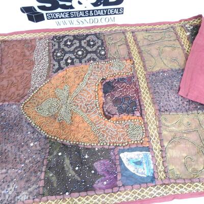 Unique Fully Hand Beaded Table Runner 19.5" x 56.5" Maroon Backing