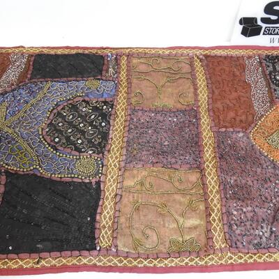 Unique Fully Hand Beaded Table Runner 19.5" x 56.5" Maroon Backing