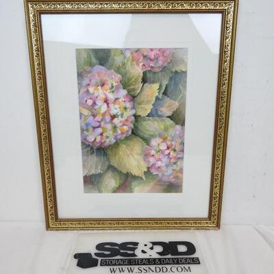 Pastel Flower Picture in Gold Frame by Artist B. Muratore  18' W x 22" Long