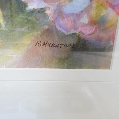 Pastel Flower Picture in Gold Frame by Artist B. Muratore  18' W x 22" Long