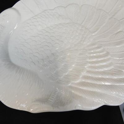 2 Ceramic White Serving Platters 13.5"x 17.5 Turkey Themed