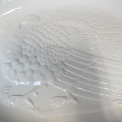 2 Ceramic White Serving Platters 13.5"x 17.5 Turkey Themed