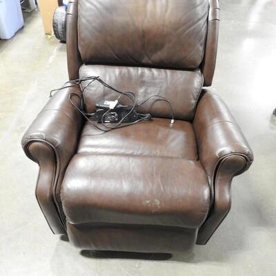 Tranquil Ease Electric Recliner, Brown Leather Exterior, Electronics Untested