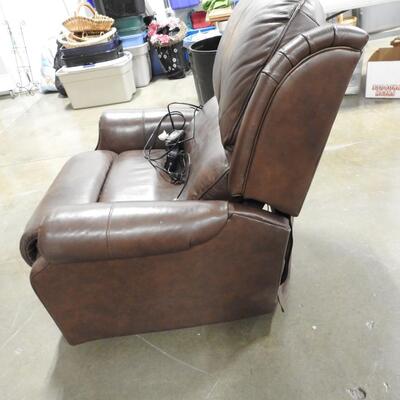 Tranquil Ease Electric Recliner, Brown Leather Exterior, Electronics Untested