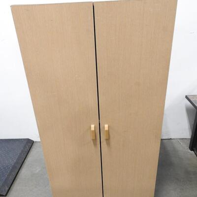 Light Cream Colored Wood Cabinet with White Interior, 30" x 15.5" x 60"