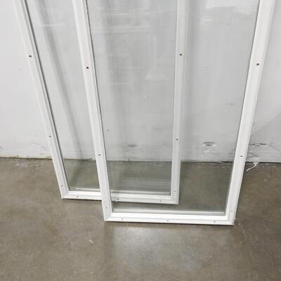 2 White Glass Window Inserts, 21"x 2.5" x 66", Wood Frame, Good Condition