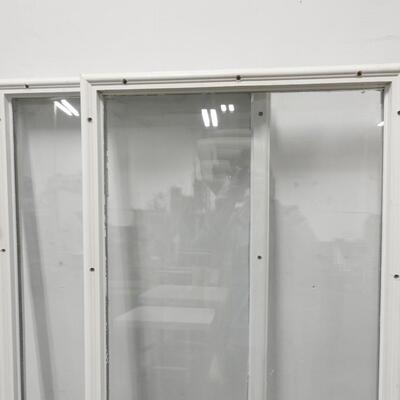 2 White Glass Window Inserts, 21"x 2.5" x 66", Wood Frame, Good Condition