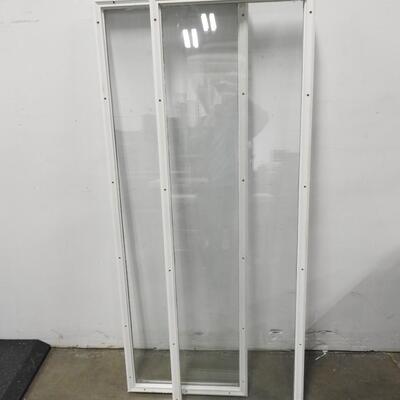 2 White Glass Window Inserts, 21"x 2.5" x 66", Wood Frame, Good Condition