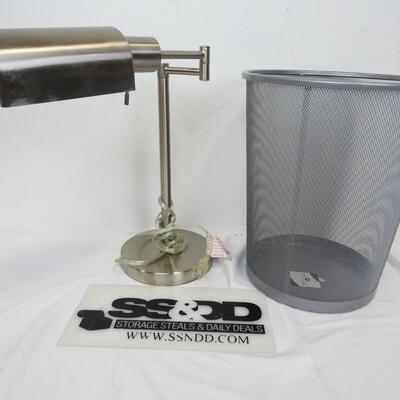 Lamp 14 1/2in, Seville Mesh Wastebasket, 14in, Silver Tone, Lamp WORKS