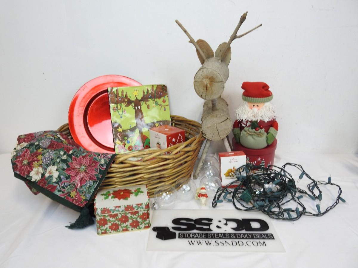 Christmas Lot Basket w/Reindeer, Stacking Boxes, Table Runner