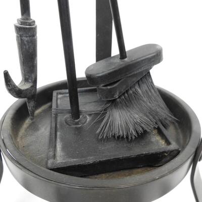 Plant Holder/Fireplace Tools Set, Black Metal, Poker, Broom,Scoop,Good Condition