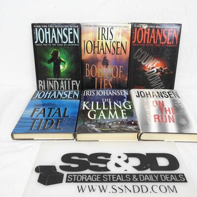 6 Iris Johansen Books: Blind Alley,Body of Lies,Fatal Tide,On The Run, Hardcover