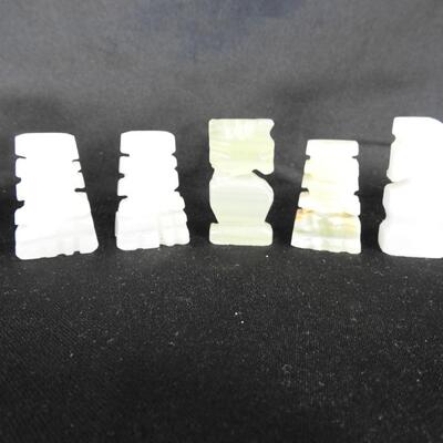 Crystal Quartz Chess Pieces, Qty 5. 2 Green 3 White