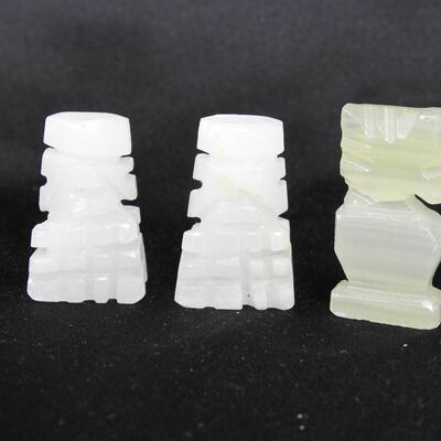 Crystal Quartz Chess Pieces, Qty 5. 2 Green 3 White