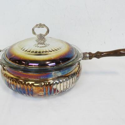 Metal Serving Pan with Lid, needs polishing. 3q Pyrex Glass Liner, Vintage