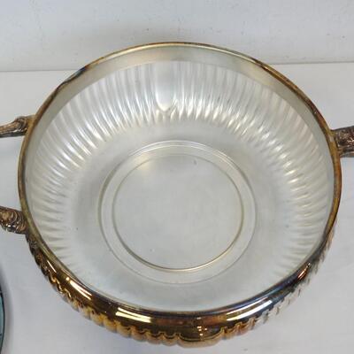 Metal Serving Pan with Lid, needs polishing. 3q Pyrex Glass Liner, Vintage