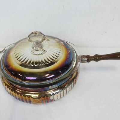 Metal Serving Pan with Lid, needs polishing. 3q Pyrex Glass Liner, Vintage