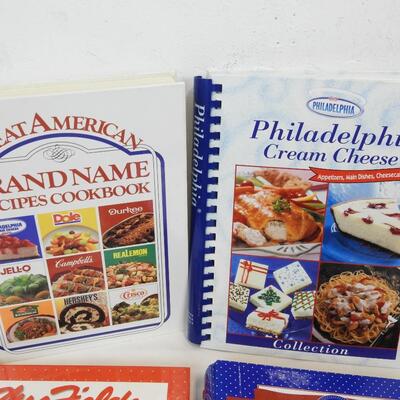 4 Large Cookbooks: Pillsbury, Mrs Fields, Cream Cheese, American Brand Names