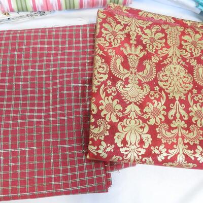 7 pieces Fabric: Cats, Stripes, Polka Dots, Turquoise, White Eyelet, Red/Gold