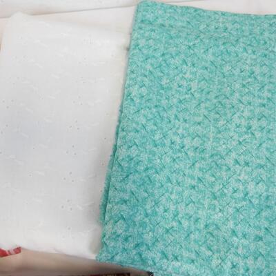 7 pieces Fabric: Cats, Stripes, Polka Dots, Turquoise, White Eyelet, Red/Gold