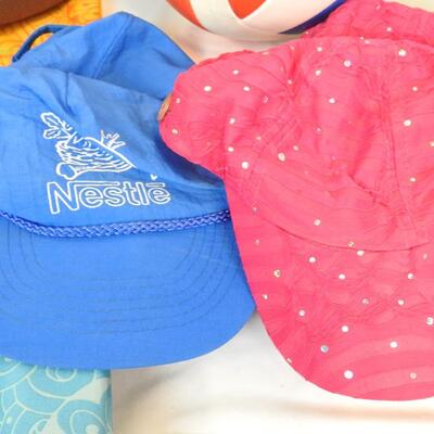 11 pc: Striped Outdoor Bag with 6 sports balls & 4 Hats