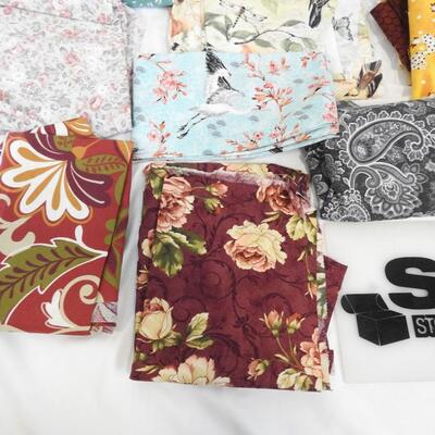 17 pieces Misc Fabric: florals, Stripes, Dots, Swirls, Birds, Roosters