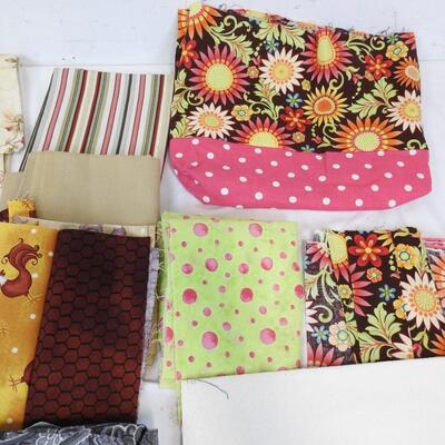 17 pieces Misc Fabric: florals, Stripes, Dots, Swirls, Birds, Roosters