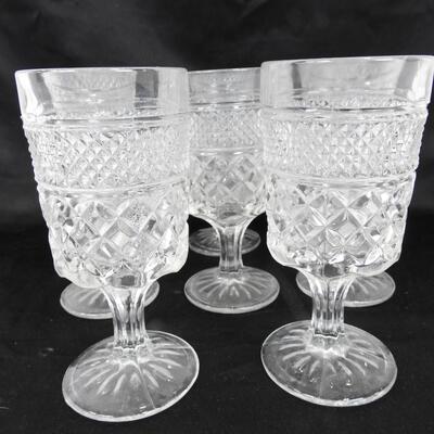 8 Goblet Glasses, Cut Glass, Clear, 6.5" Tall, Vintage