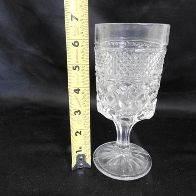 8 Goblet Glasses, Cut Glass, Clear, 6.5" Tall, Vintage