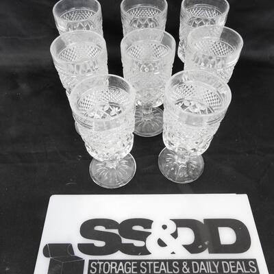 8 Goblet Glasses, Cut Glass, Clear, 6.5" Tall, Vintage