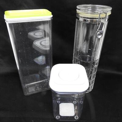 3 Clear Food Containers. Small clear/white by OXO, Clear/Green by Mepal Rosti