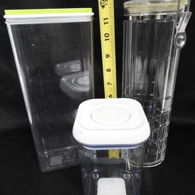 3 Clear Food Containers. Small clear/white by OXO, Clear/Green by Mepal Rosti