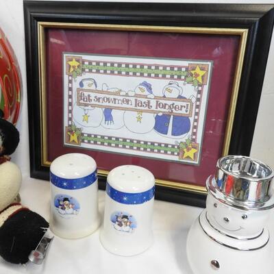 11pc Christmas Winter Snowman Holiday Decor: Table Runner, Stockings, Framed art