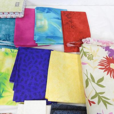 30 Fabric Pieces: Lilacs, Solids, Paisleys, Stairs, Plaid, Sun w/ Frogs & Bugs