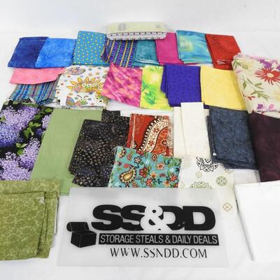 30 Fabric Pieces: Lilacs, Solids, Paisleys, Stairs, Plaid, Sun w/ Frogs & Bugs