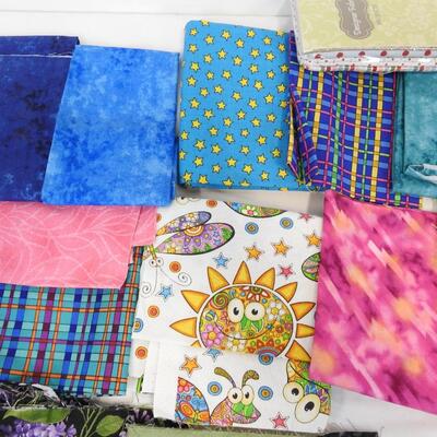 30 Fabric Pieces: Lilacs, Solids, Paisleys, Stairs, Plaid, Sun w/ Frogs & Bugs