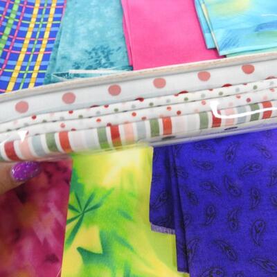 30 Fabric Pieces: Lilacs, Solids, Paisleys, Stairs, Plaid, Sun w/ Frogs & Bugs