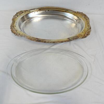 Footed Metal Serving Tray with clear Glass Liner. 21" x 12.5" x 3" - Vintage