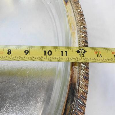 Footed Metal Serving Tray with clear Glass Liner. 21" x 12.5" x 3" - Vintage